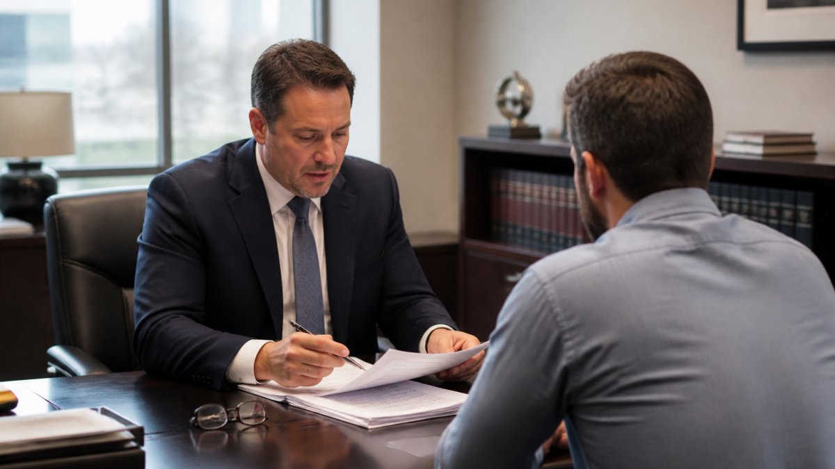 Defense attorney reviewing documents with a client to discuss Pennsylvania criminal law defense strategies.